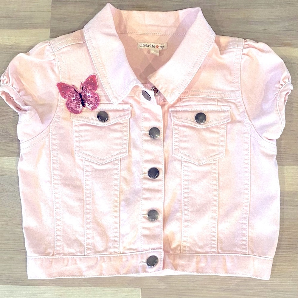 OOAK Pink Puff Sleeve Jacket with butterflies. Size 9 - Picture 2 of 9